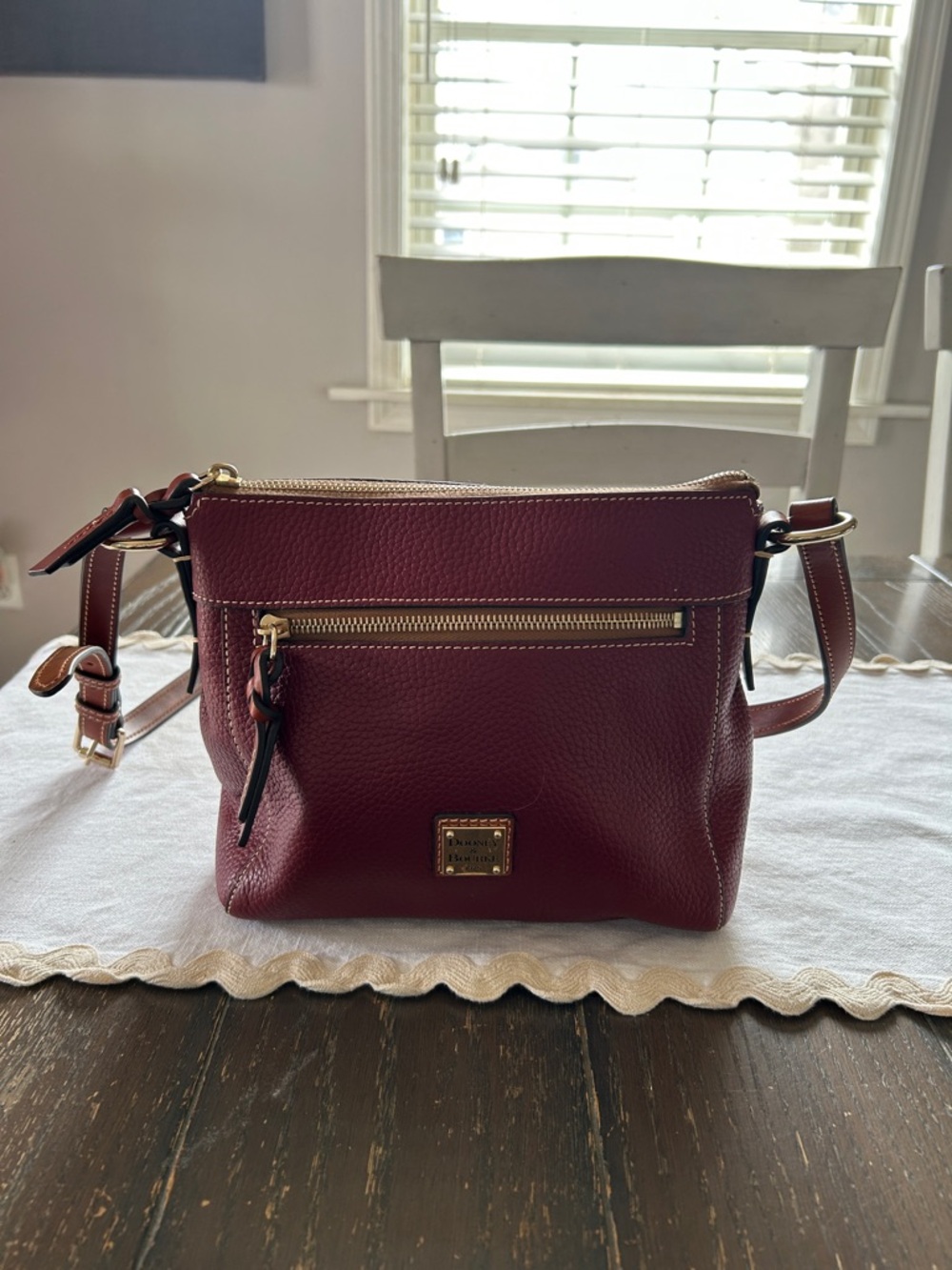 Dooney & Bourke NWOT Burgundy Pebble Leather Crossbody with Gold Hardware